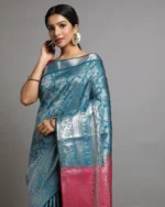 Floral Woven South Silk Kanjeevaram Saree - Image 3