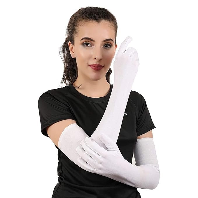 61VKdoneZJL._SX679_ Cotton Full Hand Glove For Summer, Dust & Sun Protection for Women White Color - Image 1