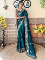 Women's Multicolor Chiffon Embroidered Saree with Unstitched Blouse - Image 3