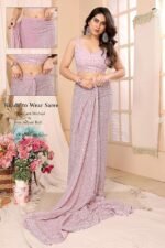 Women Georgette With Sequence Ready to Wear Saree - Image 3