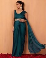 Women Ready to Wear Saree with Attached Blouse & Embroidered Belt