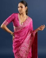 Women Floral Print Saree with Contrast Border - Image 3