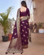 Women Floral Woven Saree with Tassels - Image 3
